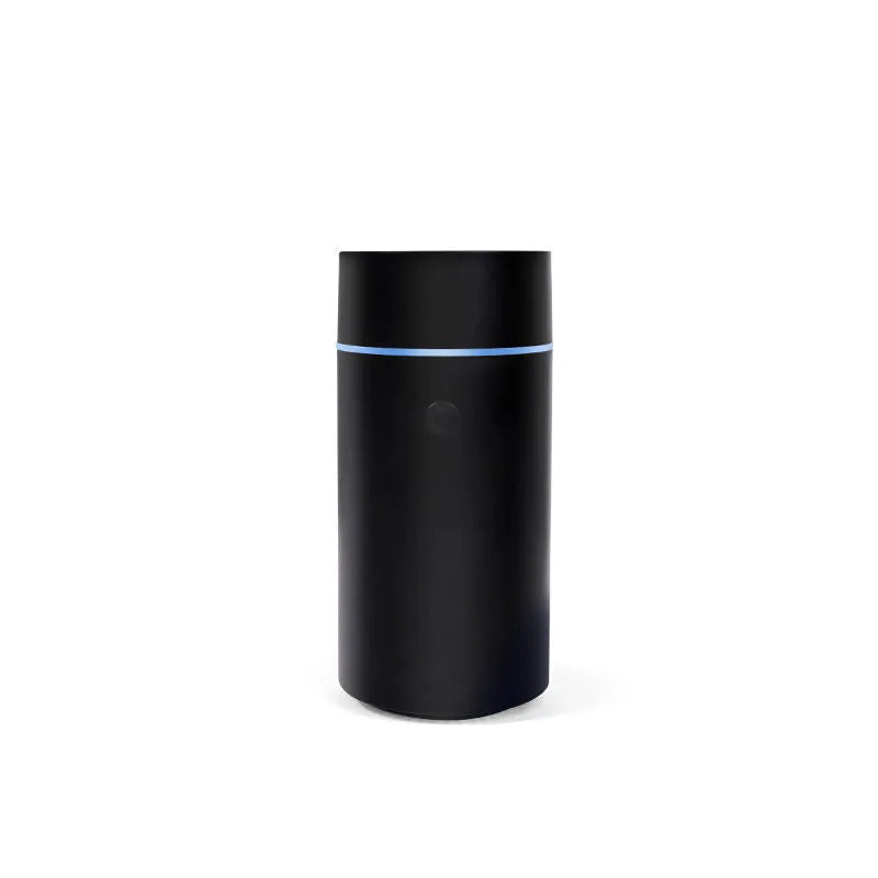 Mini USB aroma diffuser with ultrasonic mist and RGB LED lights in black finish for car or home use