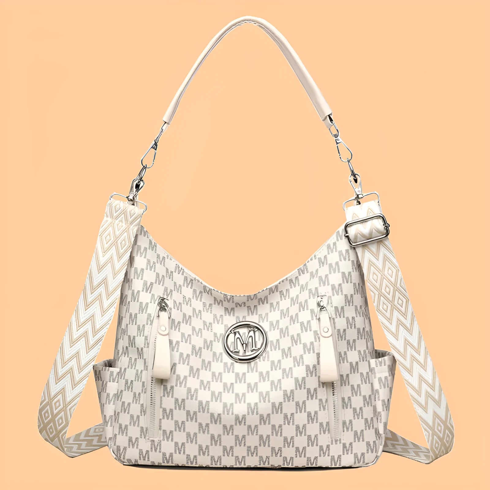 Retro printed messenger bag in PU with double shoulder straps and sandwich pocket design
