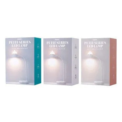 White clip-on LED desk lamp with a modern design, showing the touch control and built-in battery.