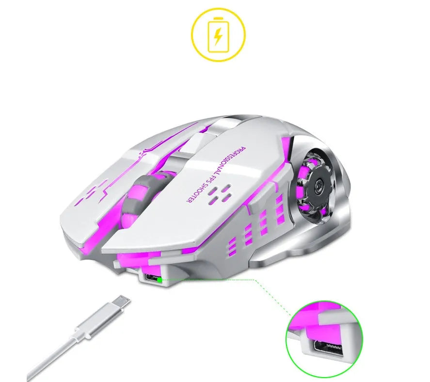 USB-C rechargeable wireless computer mouse in black colour with six buttons and scroll wheel