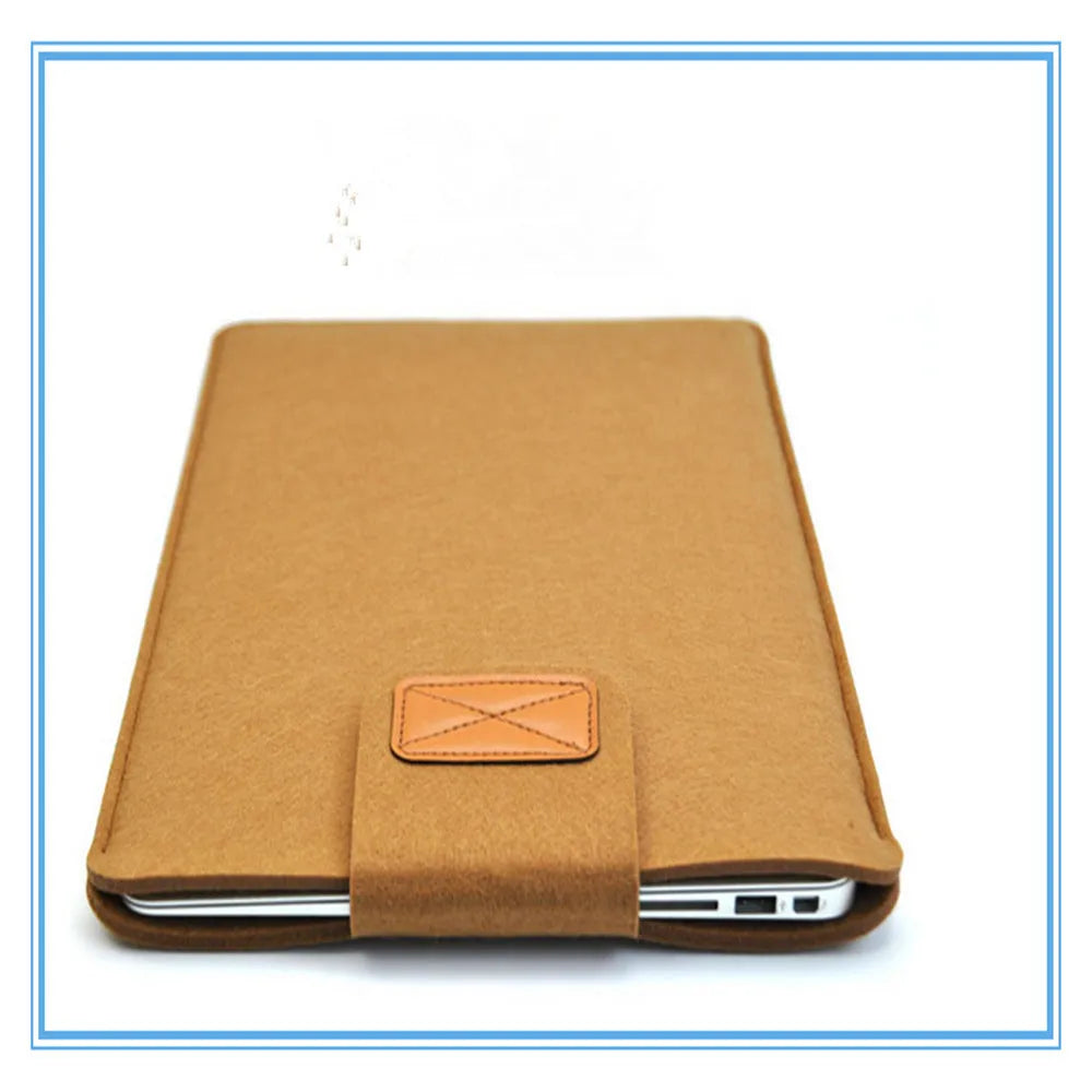 Felt laptop bag clamshell case in khaki colour for 11-15 inch tablets and notebooks with frosted texture