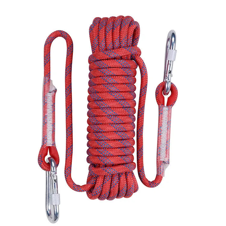 10m outdoor climbing rope with 10mm thickness in polyester sheath and silk core for safety use