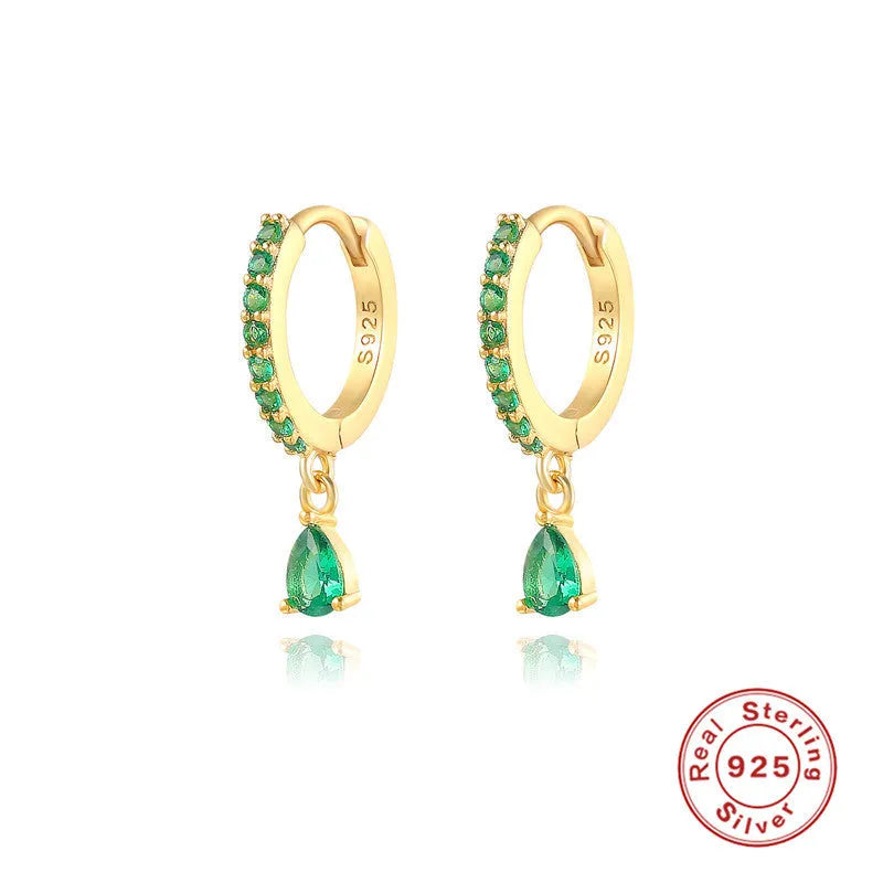 S925 sterling silver geometric water drop earrings with electroplated finish and stone accents