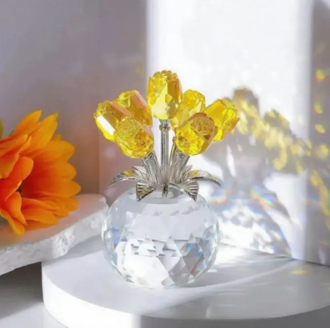 Handmade geometric crystal rose glass craft in Chinese style, shown in one of seven available colour options.
