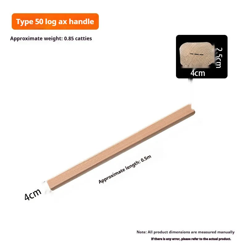 Locust wood replacement handles for axes, hoes, and sickles in various lengths on a plain background.