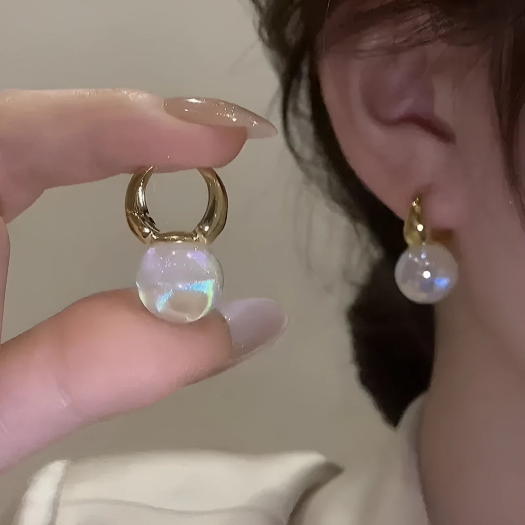 Mermaid pearl earrings for women in 14K gold plated copper U-shape clip-on style white colour