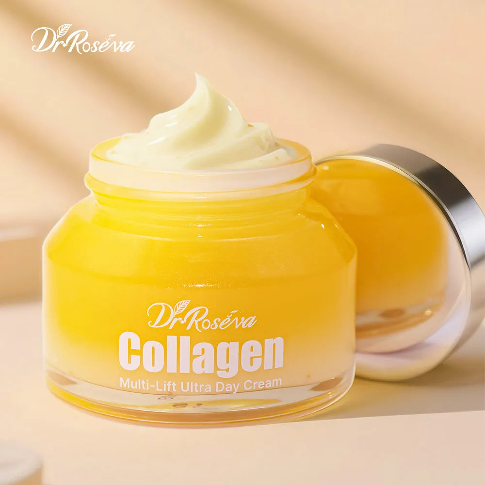 Dr. Roseva Daily Care Collagen Day Cream 166g jar with white label and gold accents