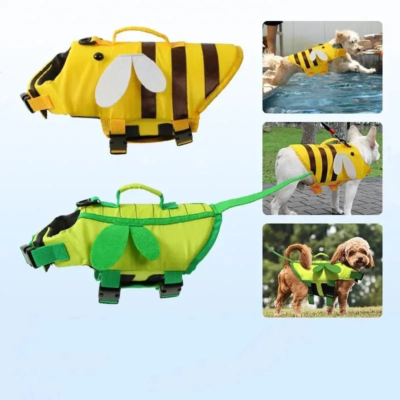 Green or yellow reflective dog life vest jacket for swimming safety in five sizes