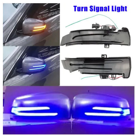 Pair of LED turn signal lights for car rearview mirror in yellow and blue double light, ABS material