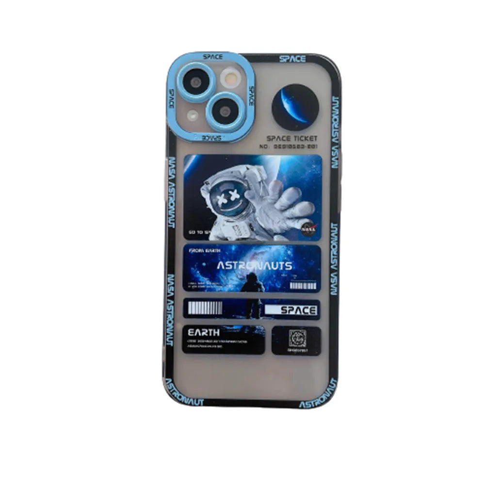 Space astronaut graffiti design iPhone case in contrast colours on a mobile phone