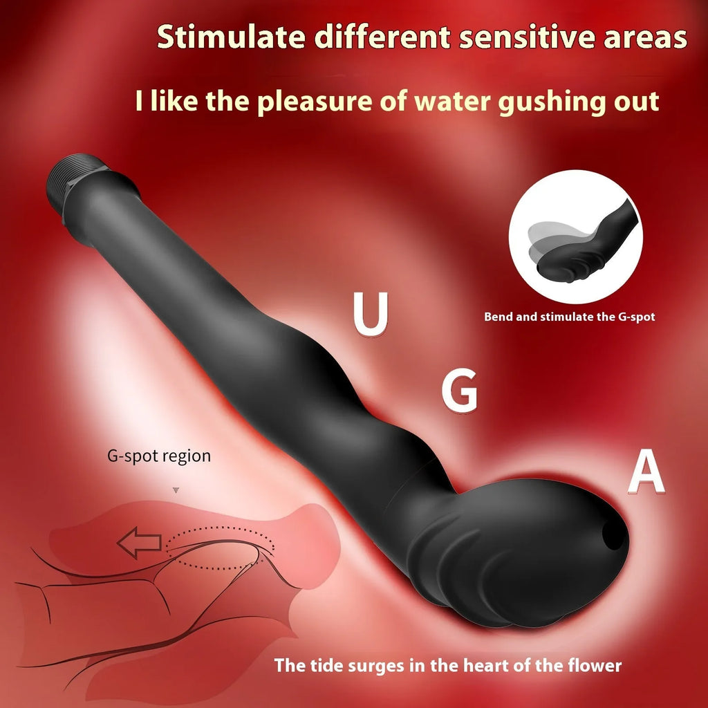 Black silicone hosepipe flusher for cleaning and enema use in large and small sizes