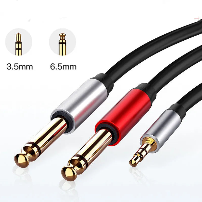 3.5mm to dual 6.5mm male audio cable in chosen length with gold-plated connectors