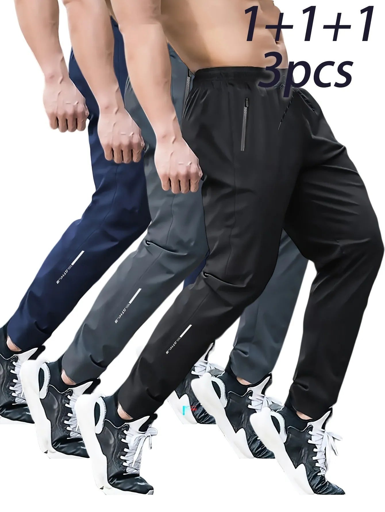 Men's black spring loose flat straight-leg casual sweatpants made from thick silk blend fabric