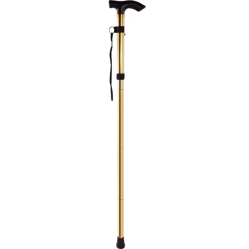 Aluminium folding walking cane with a non-slip handle, shown extended and in silver colour.