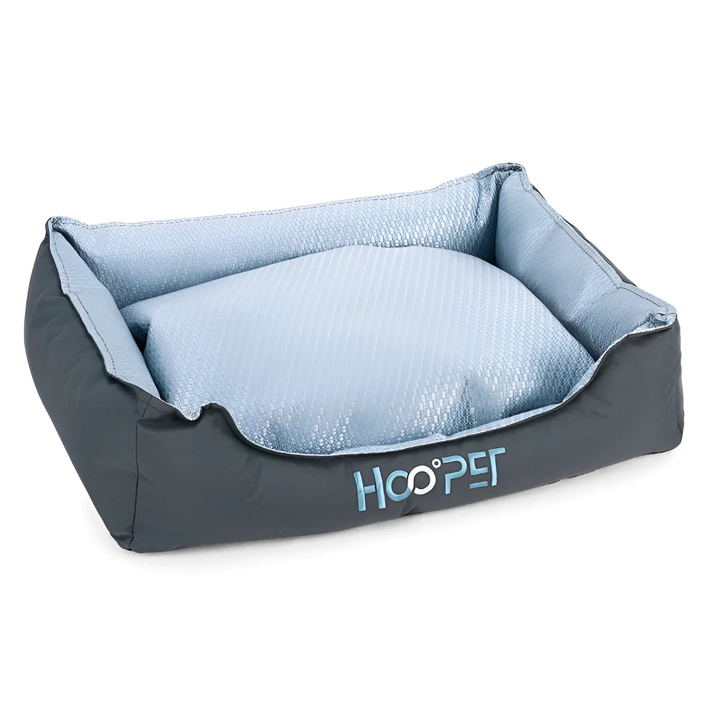 Soft grey dog bed with raised sides and a removable cover, shown in medium size.