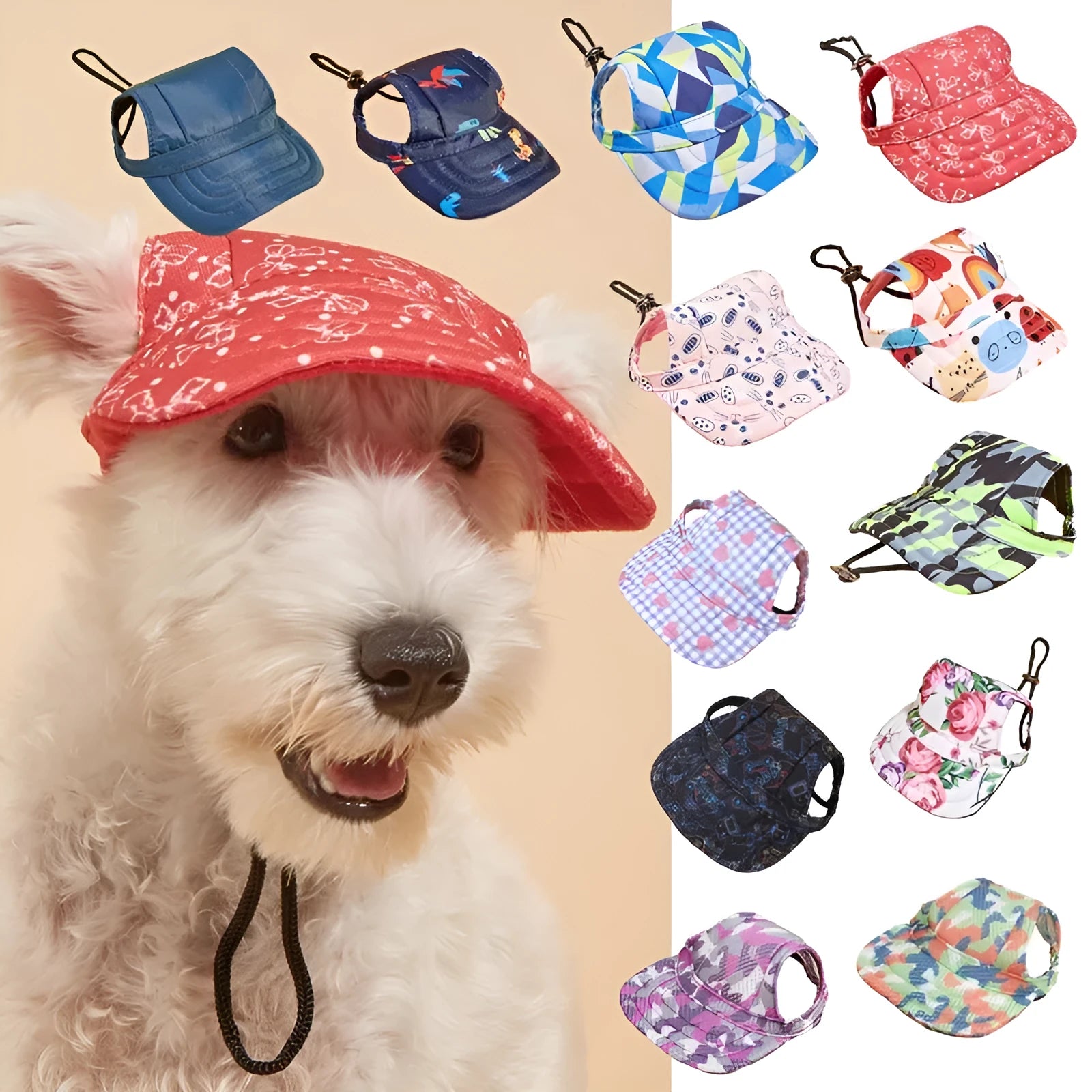 Pet baseball cap made of canvas with adjustable sizing, shown in a plaid pattern for sun protection