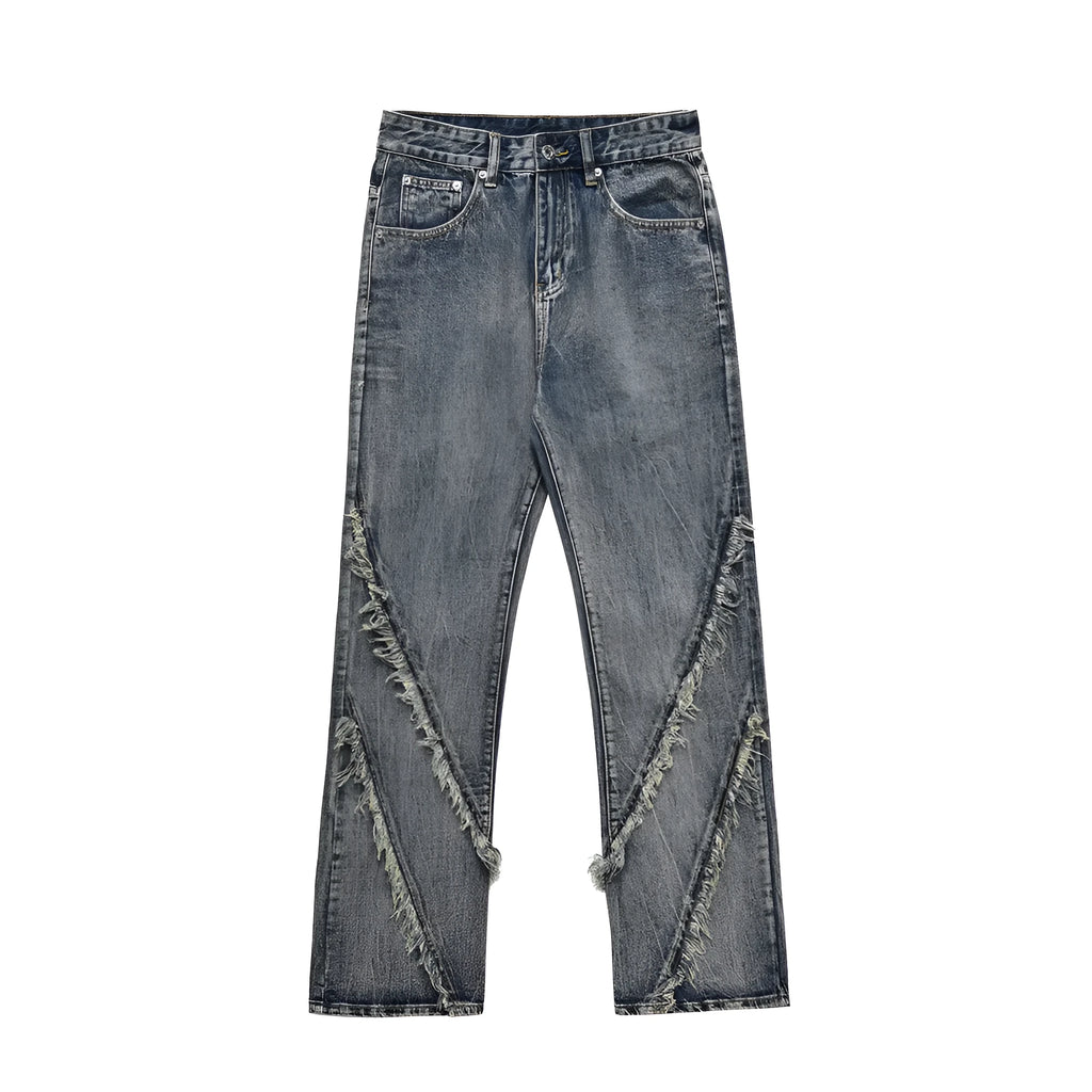 Men's blue denim punk loose straight trousers flat lay