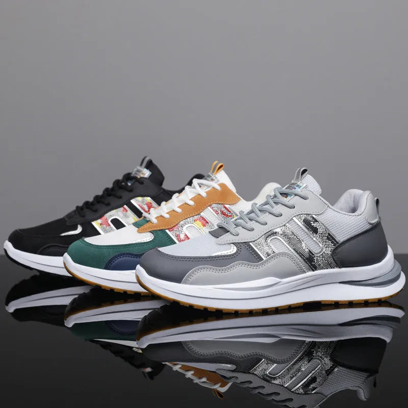 Plus size men's mesh sports casual shoes in three colour options with leather toe holder