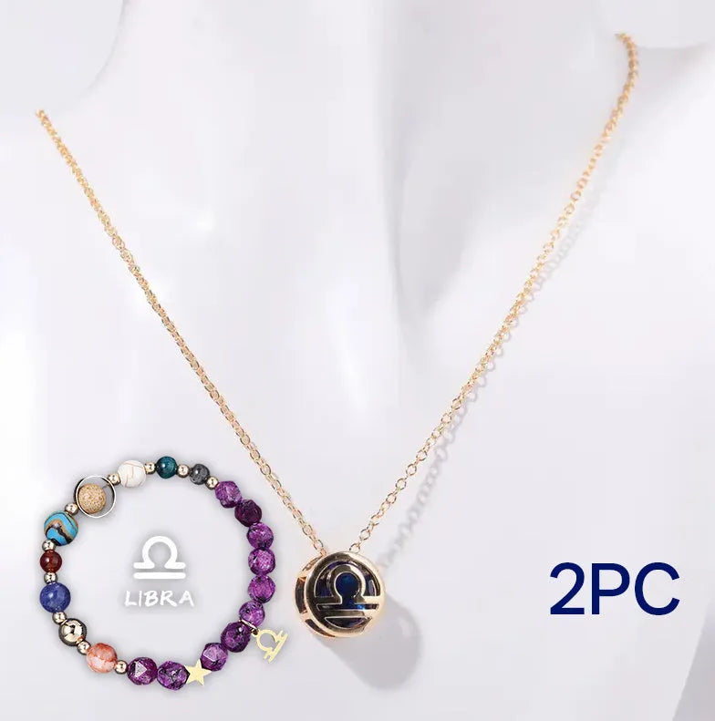 Natural stone beaded necklace and matching bracelet set laid flat, showing genuine gemstone beads.