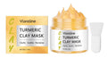 Yellow turmeric glossy mud face mask in a 50g jar with an applicator brush