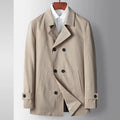 Men's light luxury double-breasted trench coat in blue, slim fit, lapel collar for casual wear