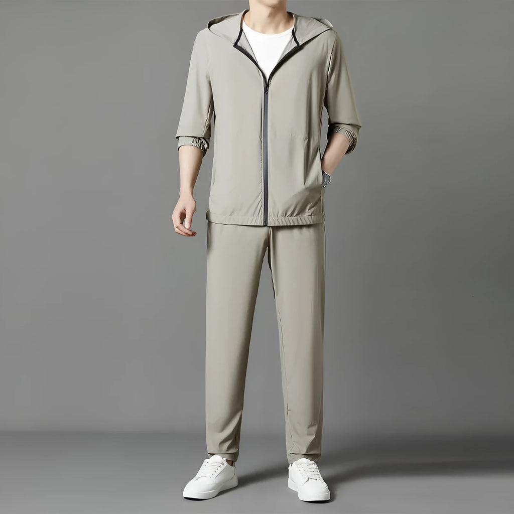 Korean summer hooded sun protection suit set in loose casual fit