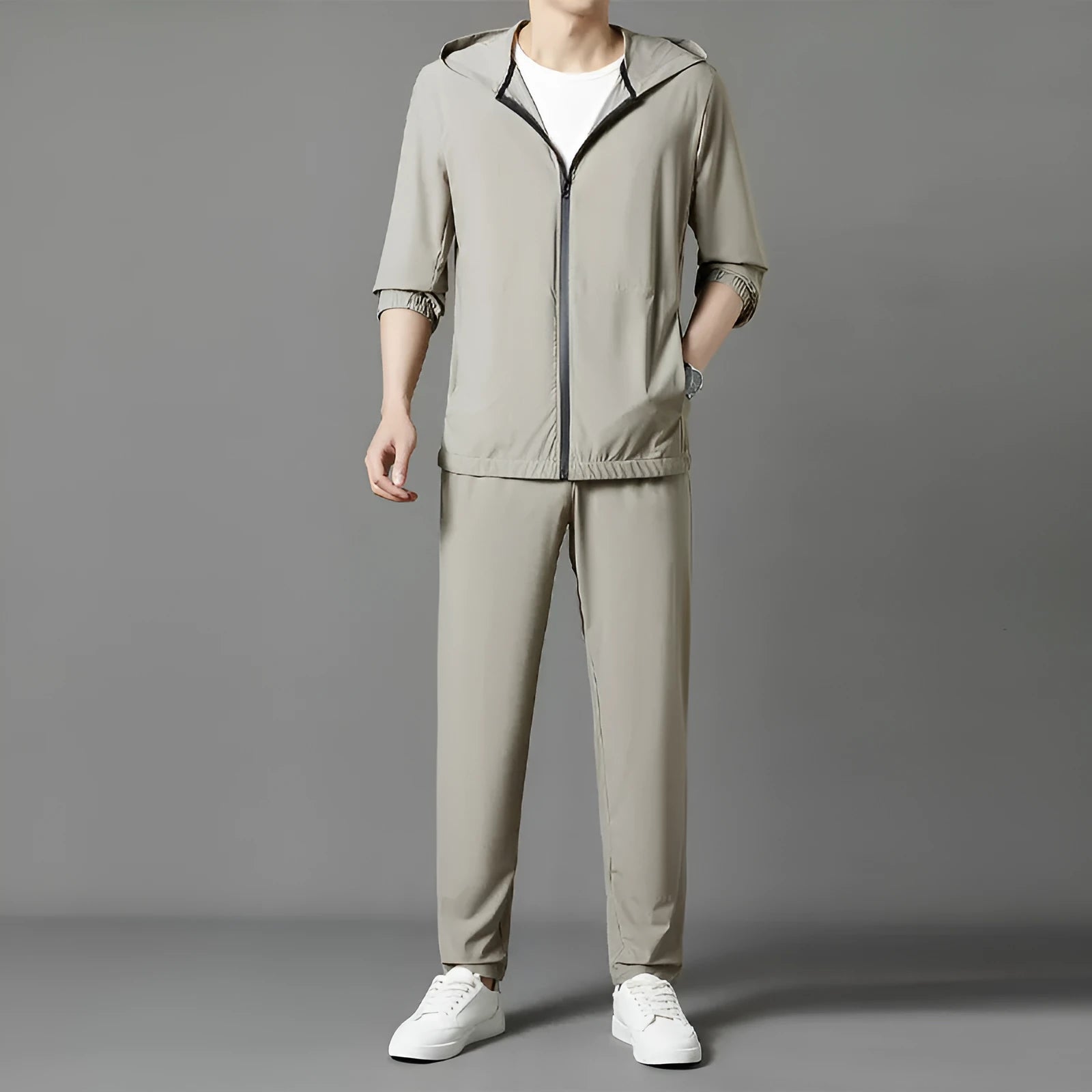 Korean summer hooded sun protection suit set in loose casual fit