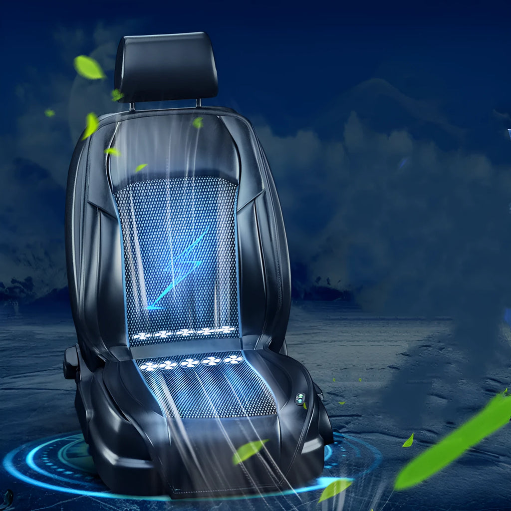 Car seat cooling cushion with ventilation fan system in black colour