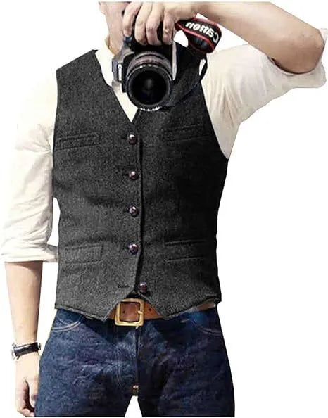 Men's slim-fit herringbone vest in viscose, available in brown, champagne, coffee, navy blue, silver, sizes XS to 6XL
