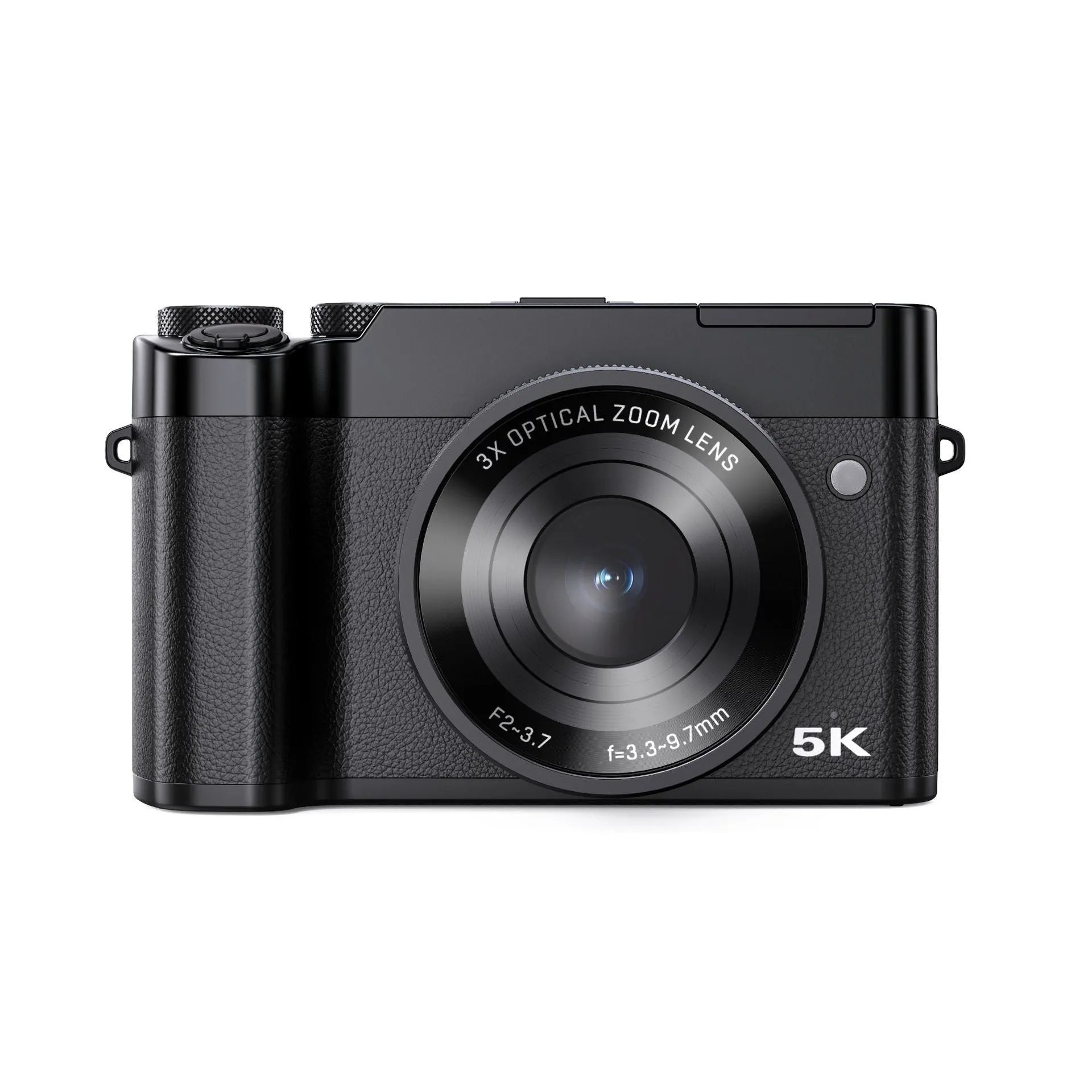 Selfie 5K HD digital optical zoom camera in black with lens and screen