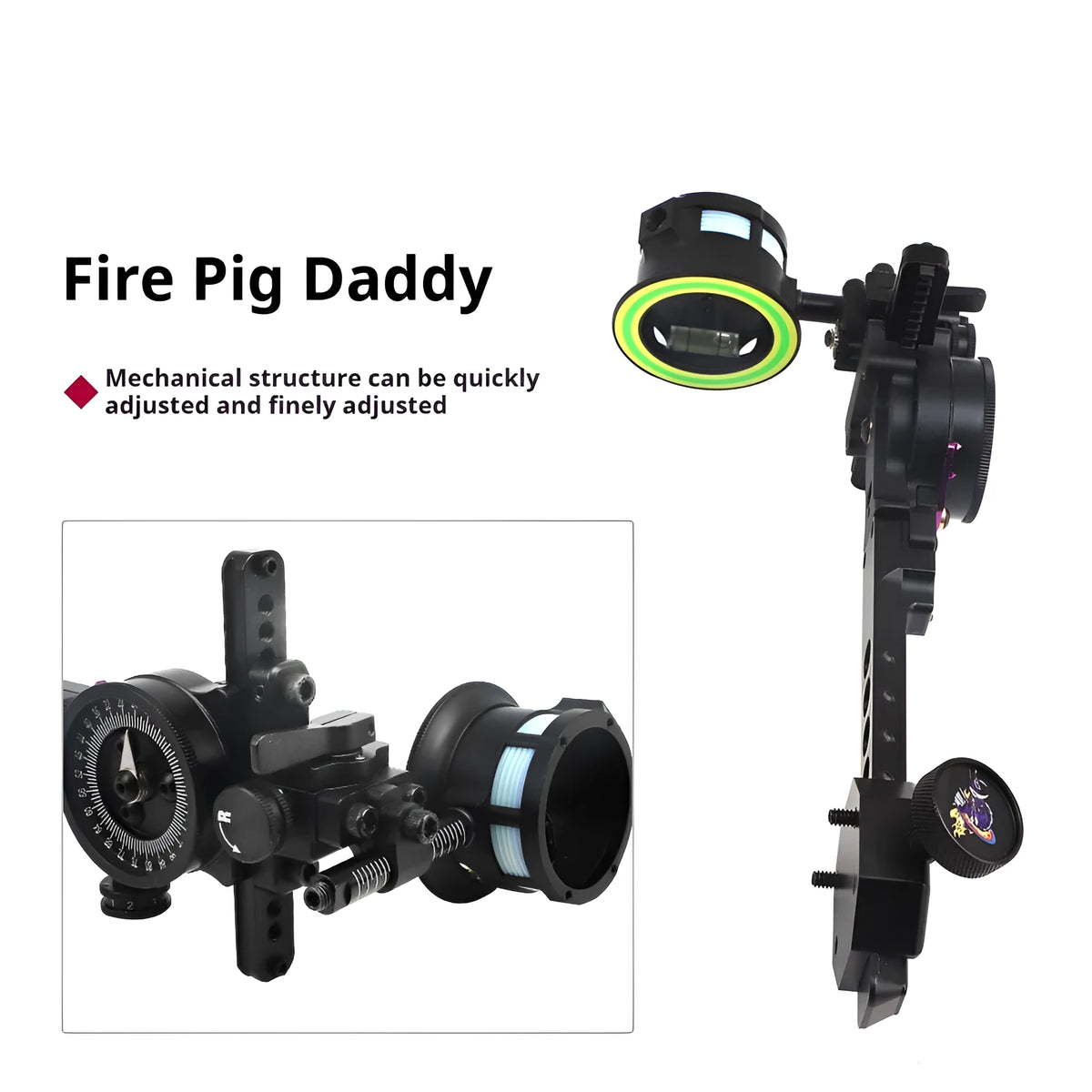 Composite laser aiming instrument archery sight with single needle and long brush holder on aluminium body