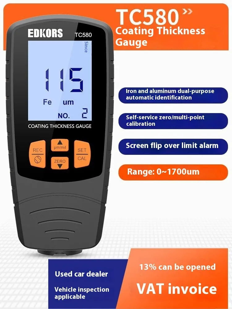 Black high precision coating thickness gauge with digital display for paint measurement