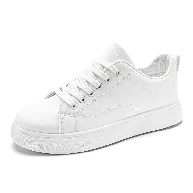 Men's low-top casual sneakers in white, black, and black with white bottom colour options.