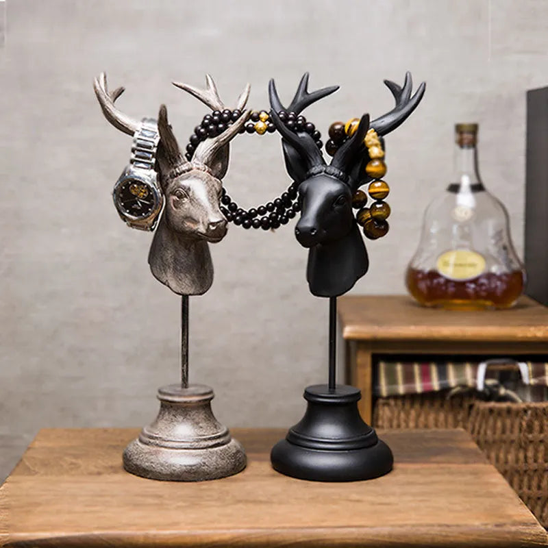 Natural resin animal modelling home decoration ornament in black white or wood colour measuring 32cm tall