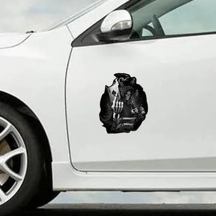 Black spades ace skull car sticker, PET reflective, 16cm by 13cm body decal
