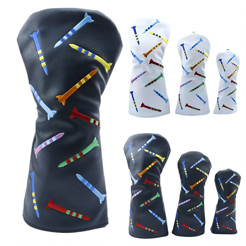 Set of black and white golf club wooden poles in three sizes, made from PU material.