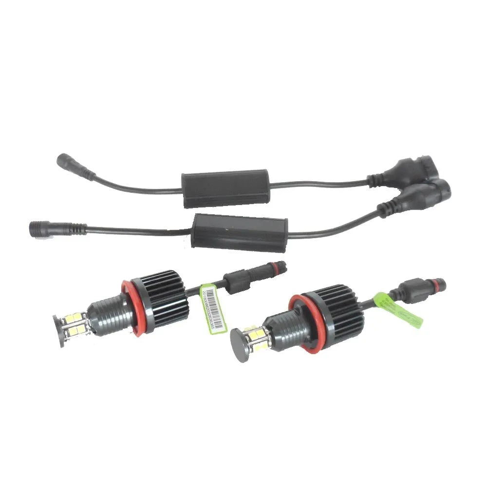 BMW LED angel eyes headlight kit showing 6-sided 12 lamp bead construction
