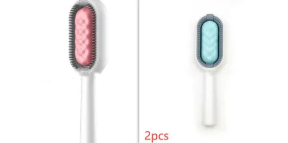 Green plastic pet hair removal comb with disposable wipes sticker for cats and dogs