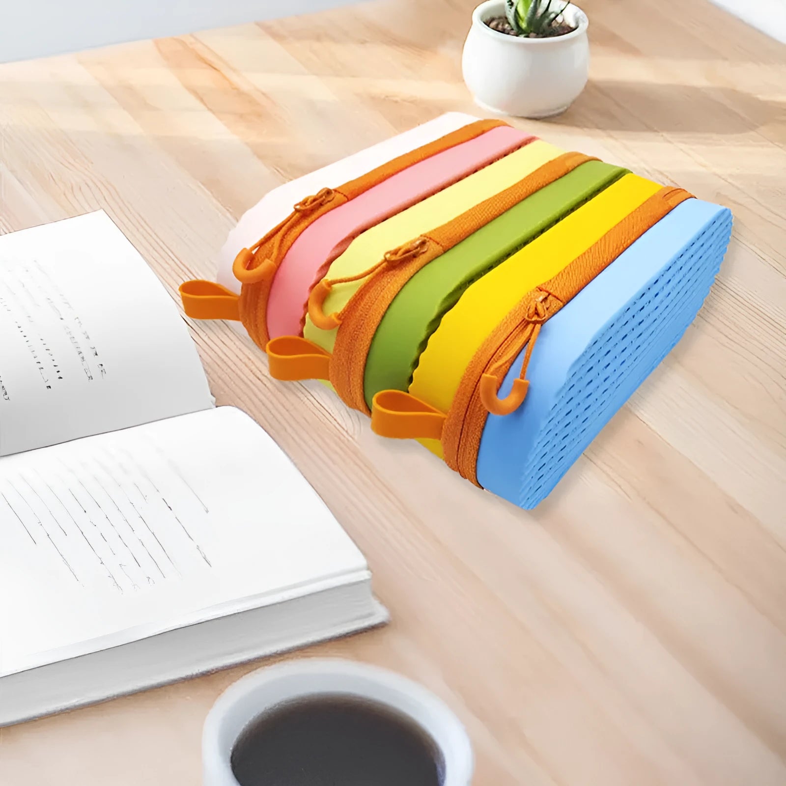 Silicone glasses case in multiple colours showing long hand shape and size scale