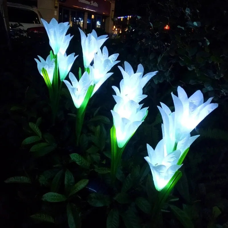 Flower-shaped solar LED ground lamp for garden lighting with colour-changing LEDs