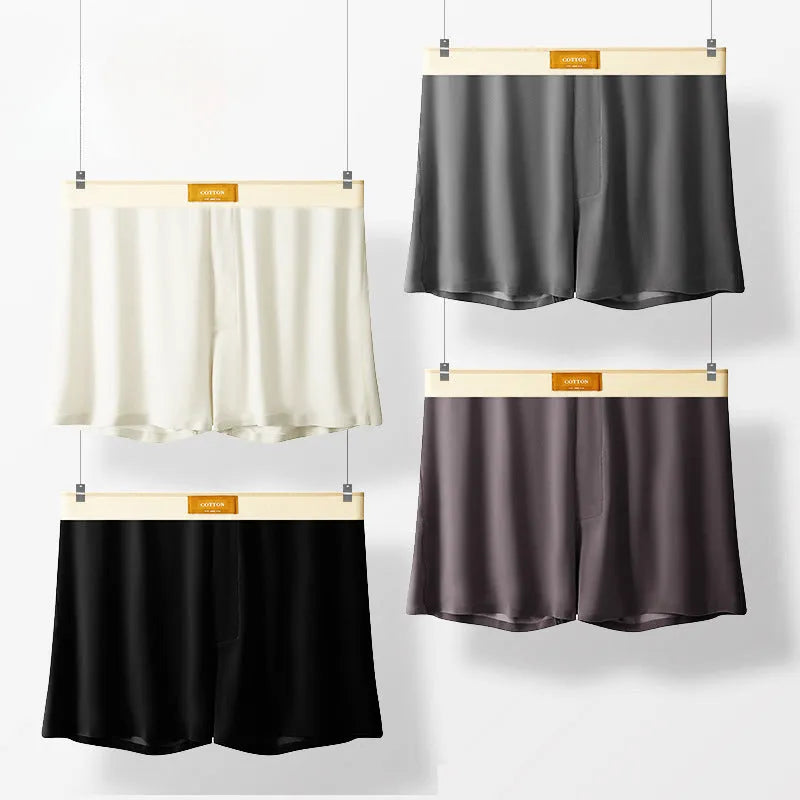 Men's ice silk underwear in solid colours showing loose fit and mid waist design