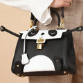 Panda print cow leather handbag in horizontal square shape showing animal pattern design