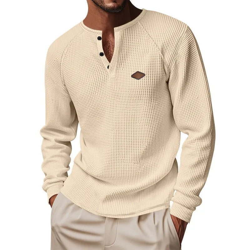 Waffle texture raglan sleeve pullover in multiple colours with loose fit for casual wear