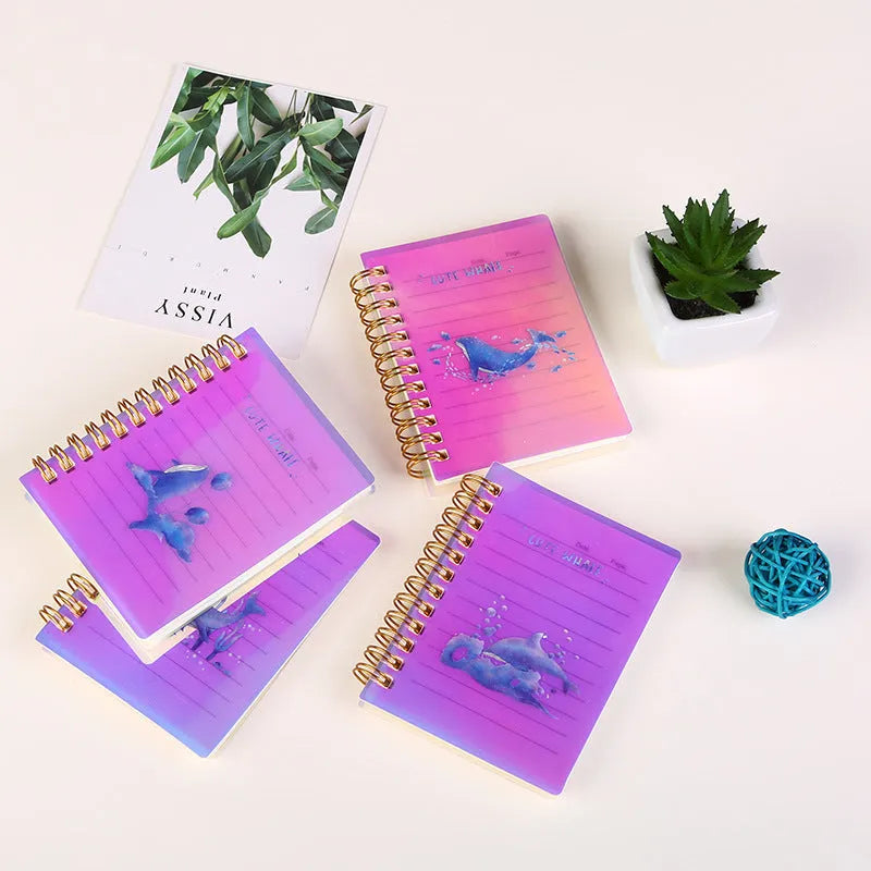 Set of 4 rollover coil A7 notebooks with PP covers in assorted colours: cherry blossoms, constellation, ocean, universe
