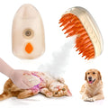 Yellow 4-in-1 cat steam brush with silicone bristles, water tank, and ringworm detector lamp.