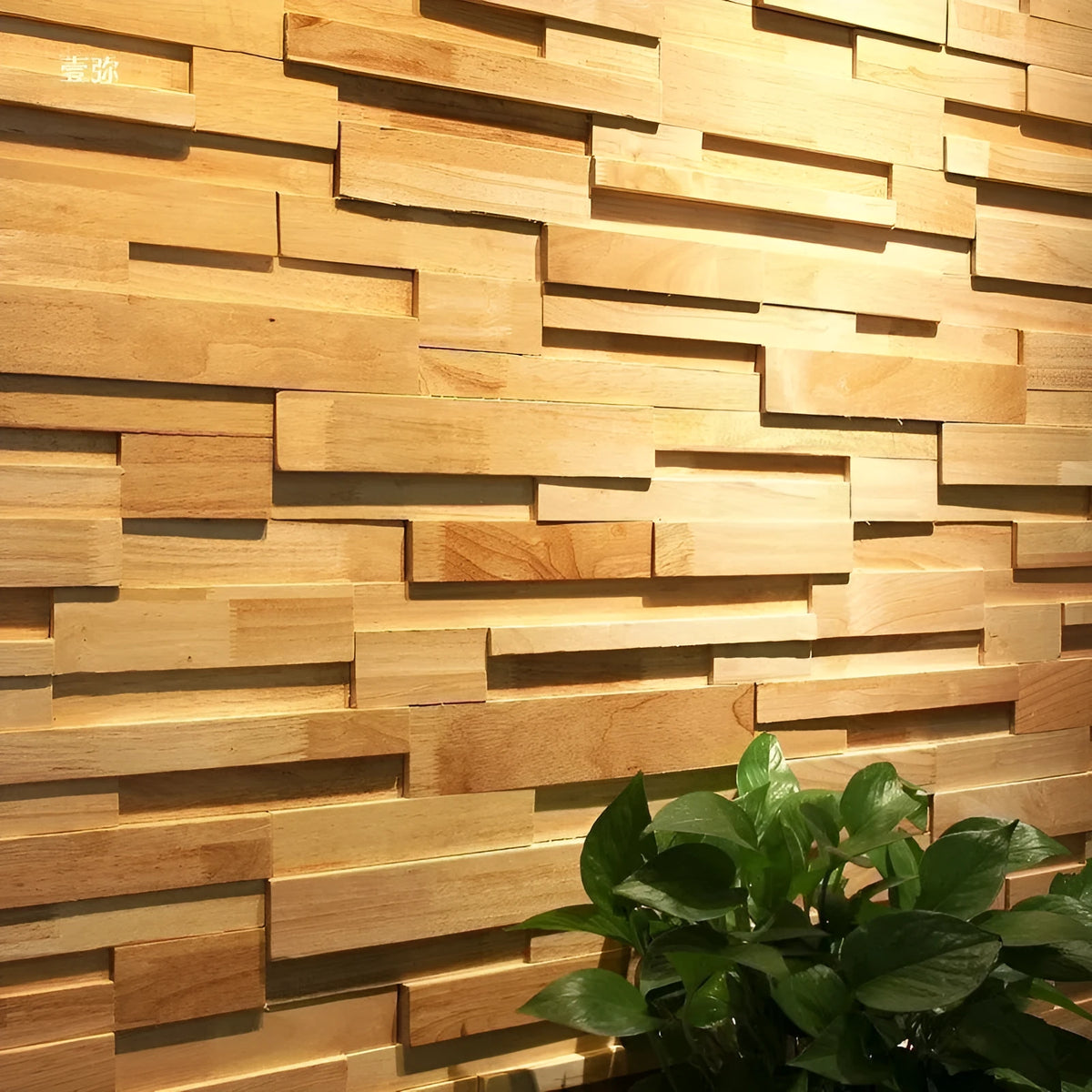 Retro 3D solid wood mosaic patch stereo background wall sticker in 300x300mm natural wood finish