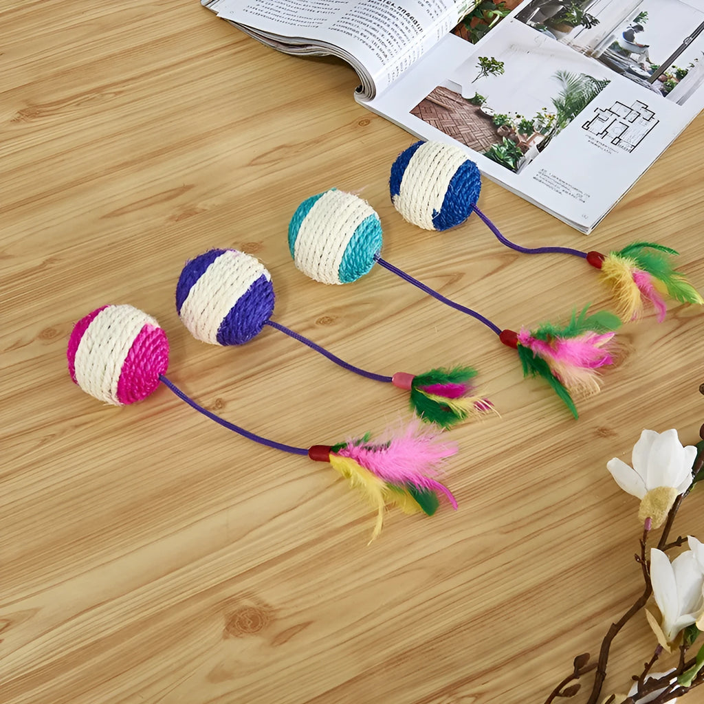 Paper sisal ball cat toy 20x4.5cm on neutral background for pet play