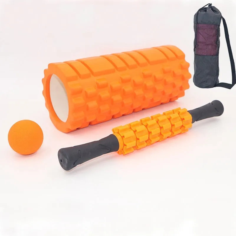 Black foam massage roller stick with six segmented gear design, 33cm length