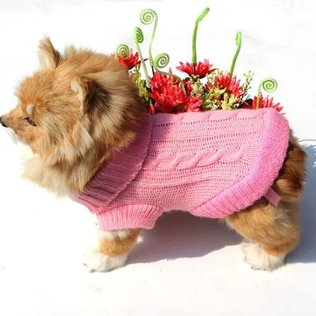 Knitted wool dog sweater with fabric buttons in assorted colours, sizes XS to XXL