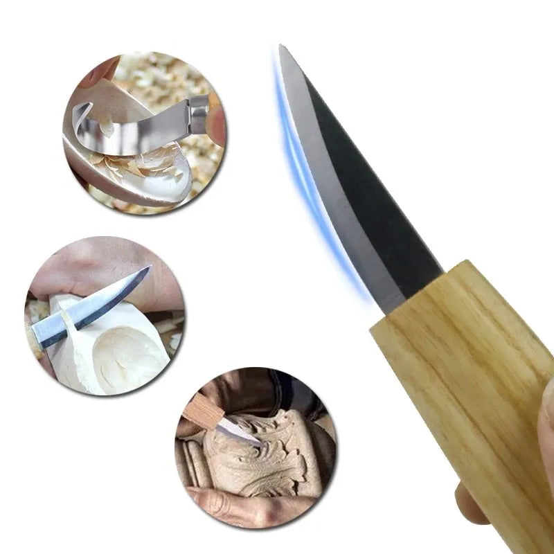 Stainless steel wood carving knife with 162mm total length and 47mm shank diameter for art wood carving
